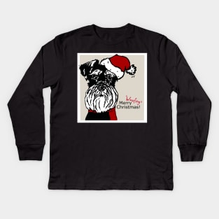 Merry Woofing Christmas Miniature Schnauzer Dog in Santa Hat Kids Long Sleeve T-Shirt